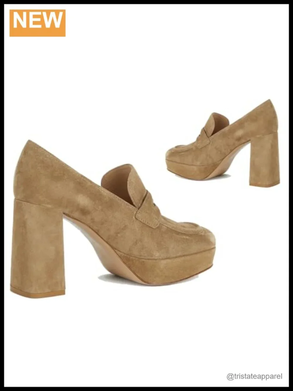 Womens Suede Platform Chunky High Heel Loafers Square Toe Slip On Dress Pumps